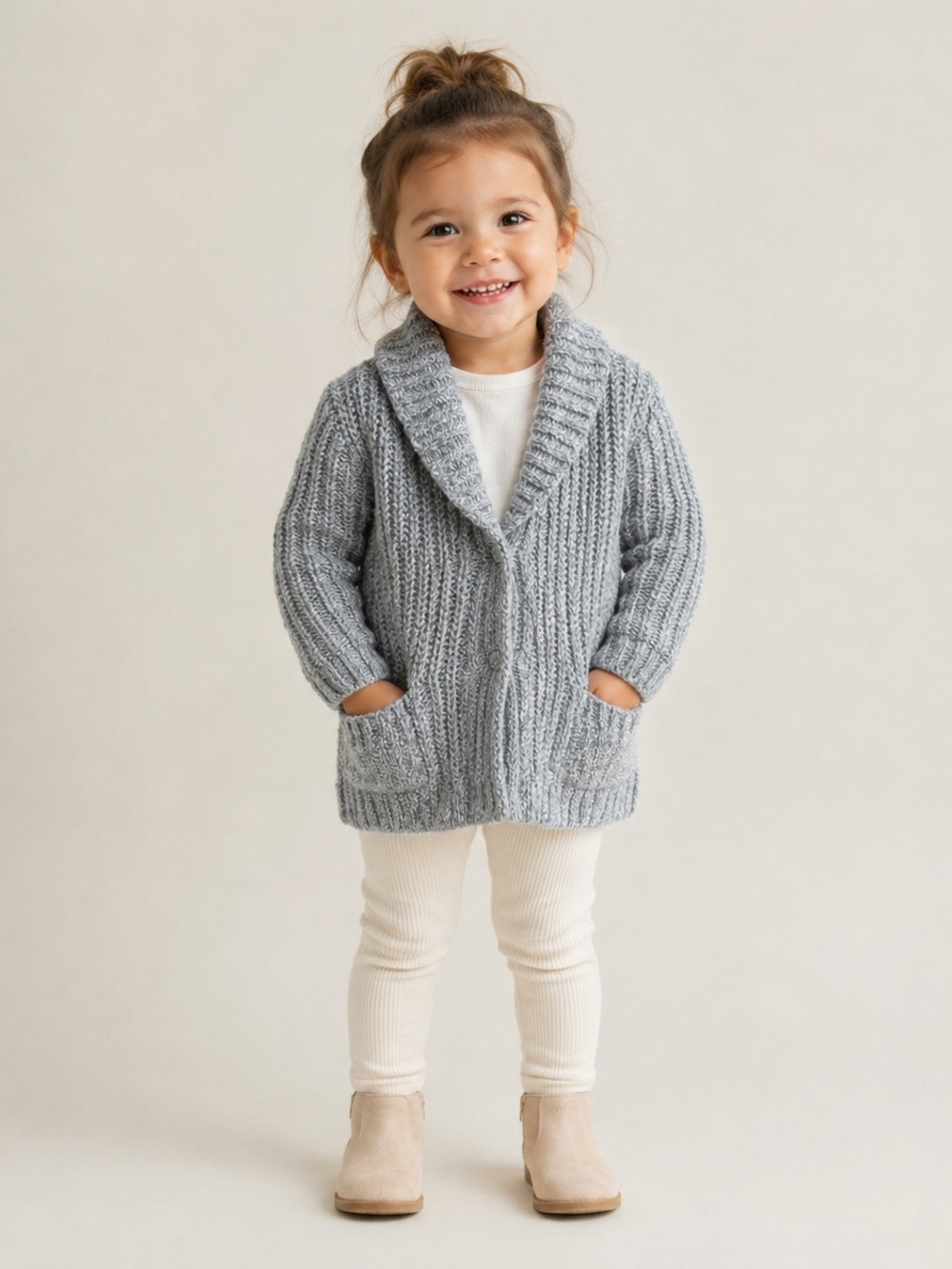 Cat & Jack Toddler Shawl Collar Cardigan - Light Gray with silver thread